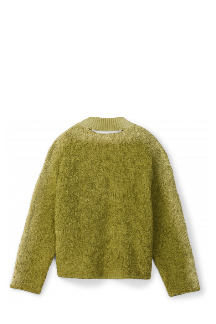 KNIT SPRAYED BOUCLE CREWNECK Groene wolmix bouclé trui
