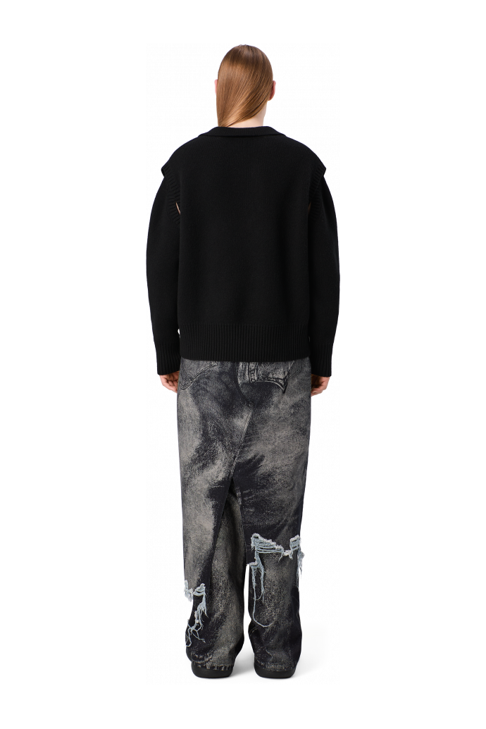 DISTORTED PRINT DENIM SKIRT Black-gray asymmetric denim skirt