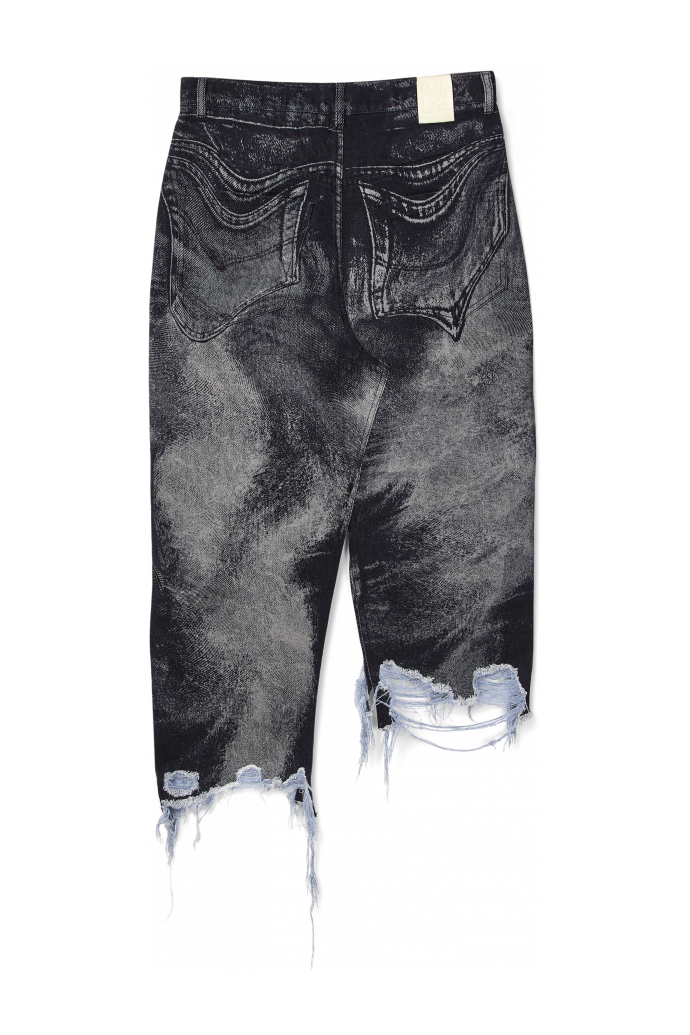 DISTORTED PRINT DENIM SKIRT Zwart-grijze asymmetrische denim rok