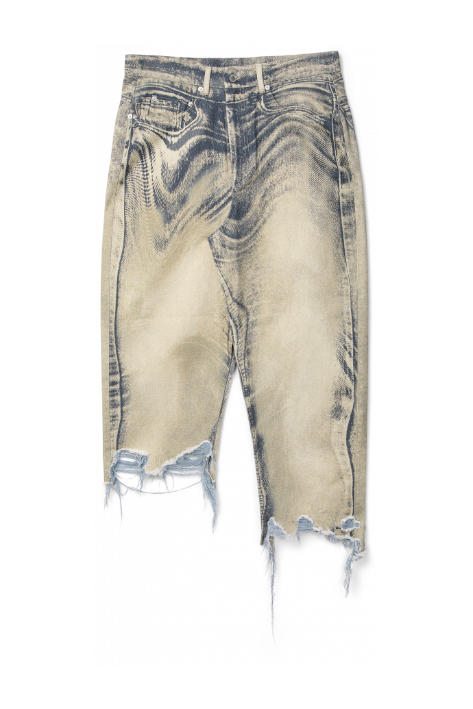 DISTORTED PRINT DENIM SKIRT Zand-zwarte asymmetrische denim rok