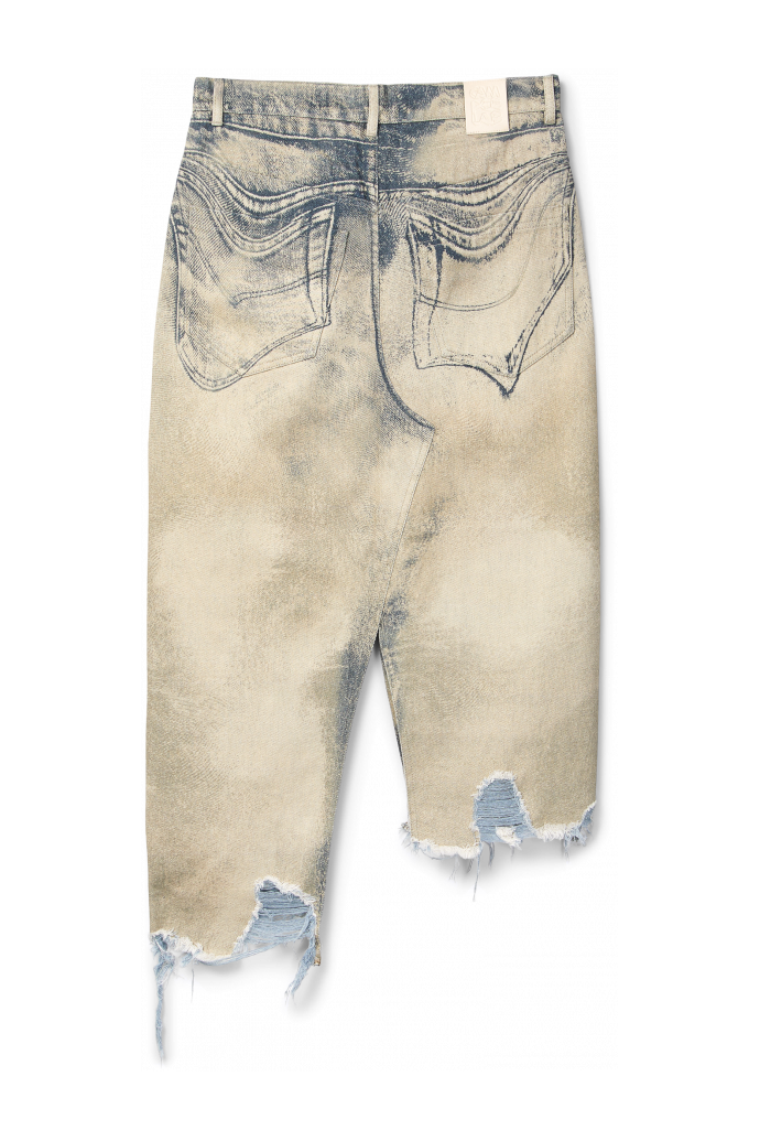 DISTORTED PRINT DENIM SKIRT Zand-zwarte asymmetrische denim rok