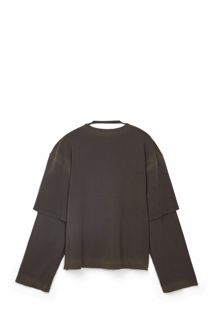 Back view of WASHED LAYERED LONG SLEEVE T-SHIRT Faded black organic cotton long sleeve T-Shirt