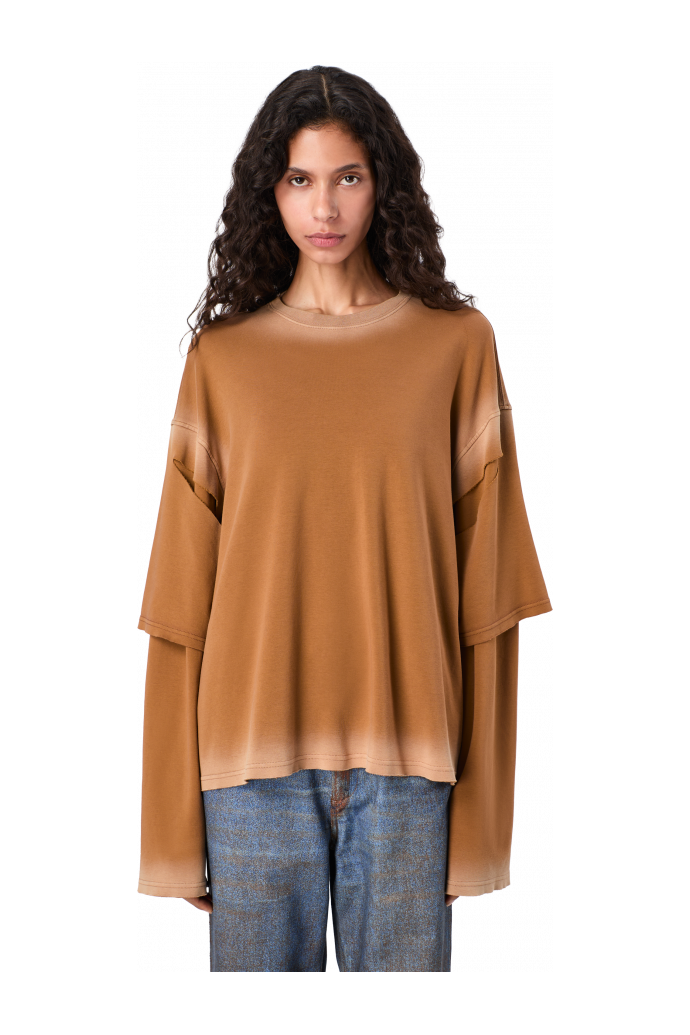 WASHED LAYERED LONG SLEEVE T-SHIRT Faded terracotta organic cotton long sleeve T-Shirt