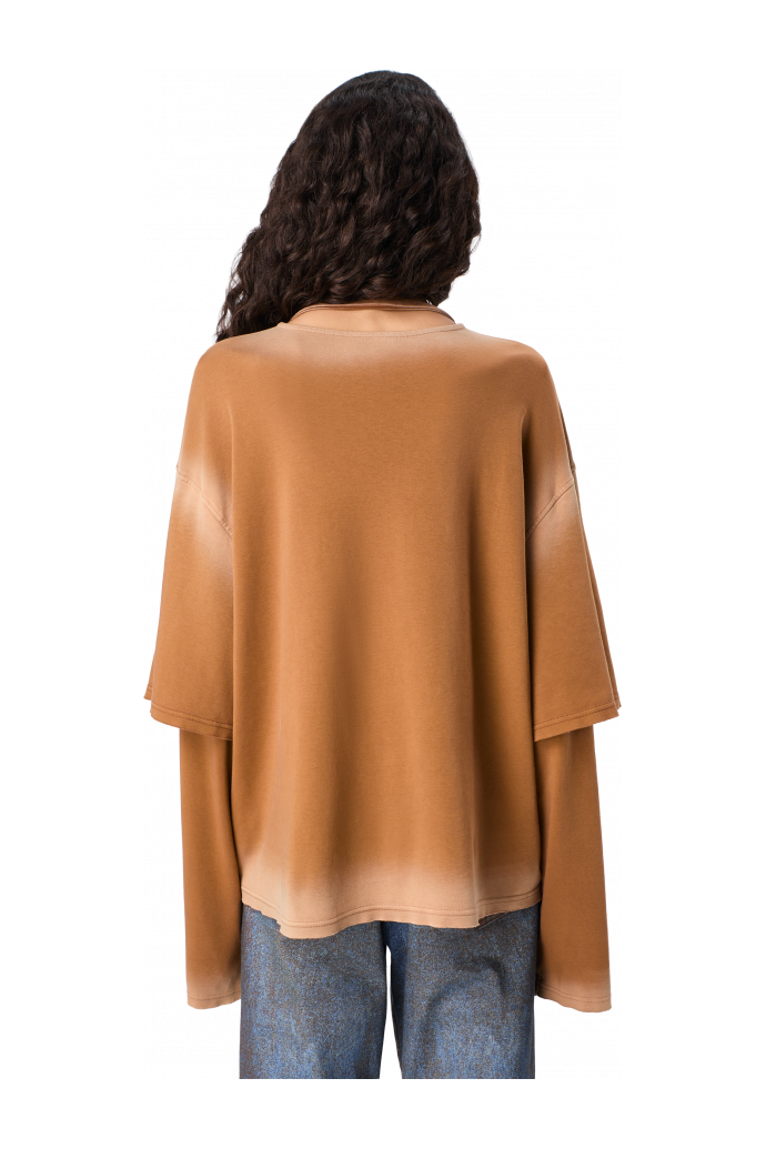 WASHED LAYERED LONG SLEEVE T-SHIRT Faded terracotta organic cotton long sleeve T-Shirt