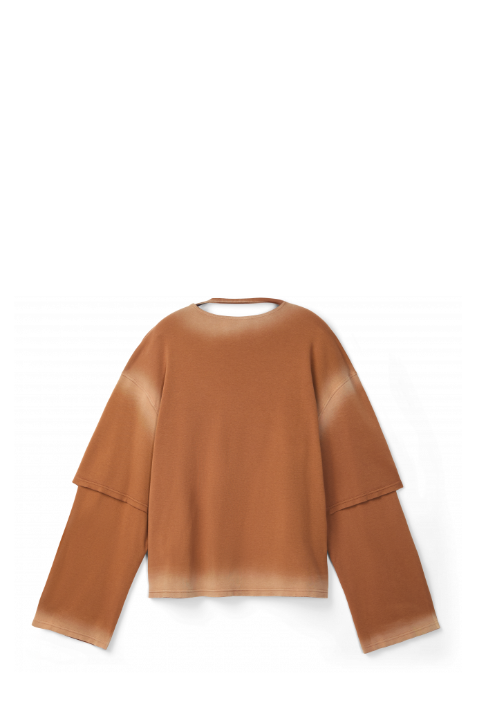 Back view of WASHED LAYERED LONG SLEEVE T-SHIRT Faded terracotta organic cotton long sleeve T-Shirt
