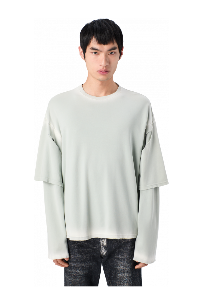 WASHED LAYERED LONG SLEEVE T-SHIRT T-shirt gris dégradé à manches longues en coton bio