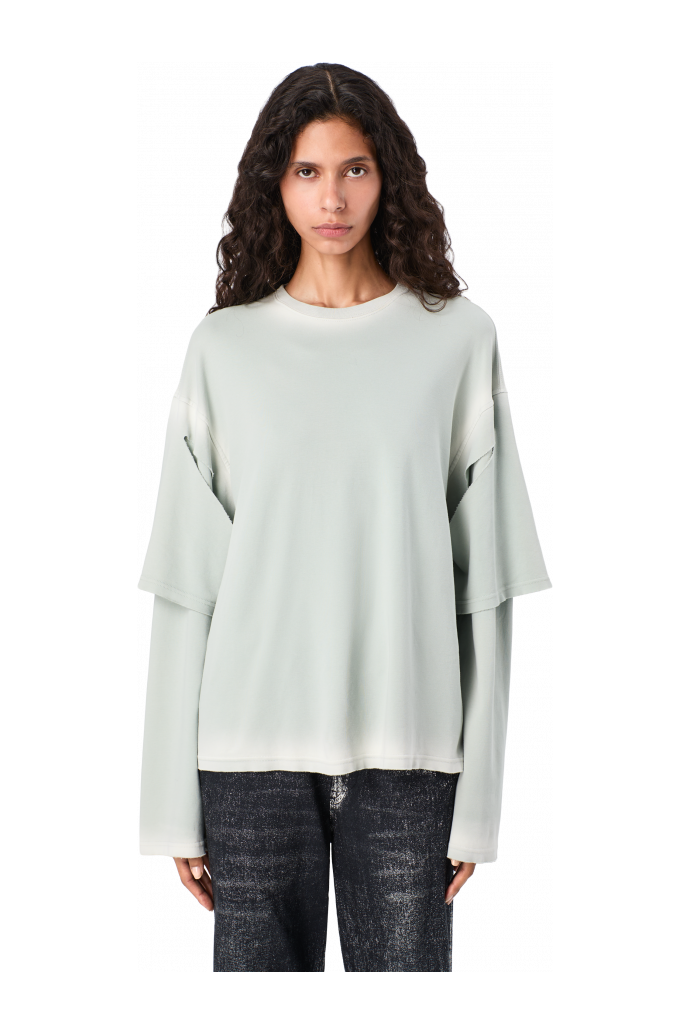 WASHED LAYERED LONG SLEEVE T-SHIRT Faded gray organic cotton long sleeve T-Shirt