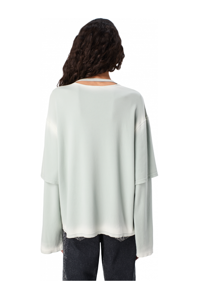 WASHED LAYERED LONG SLEEVE T-SHIRT Faded gray organic cotton long sleeve T-Shirt