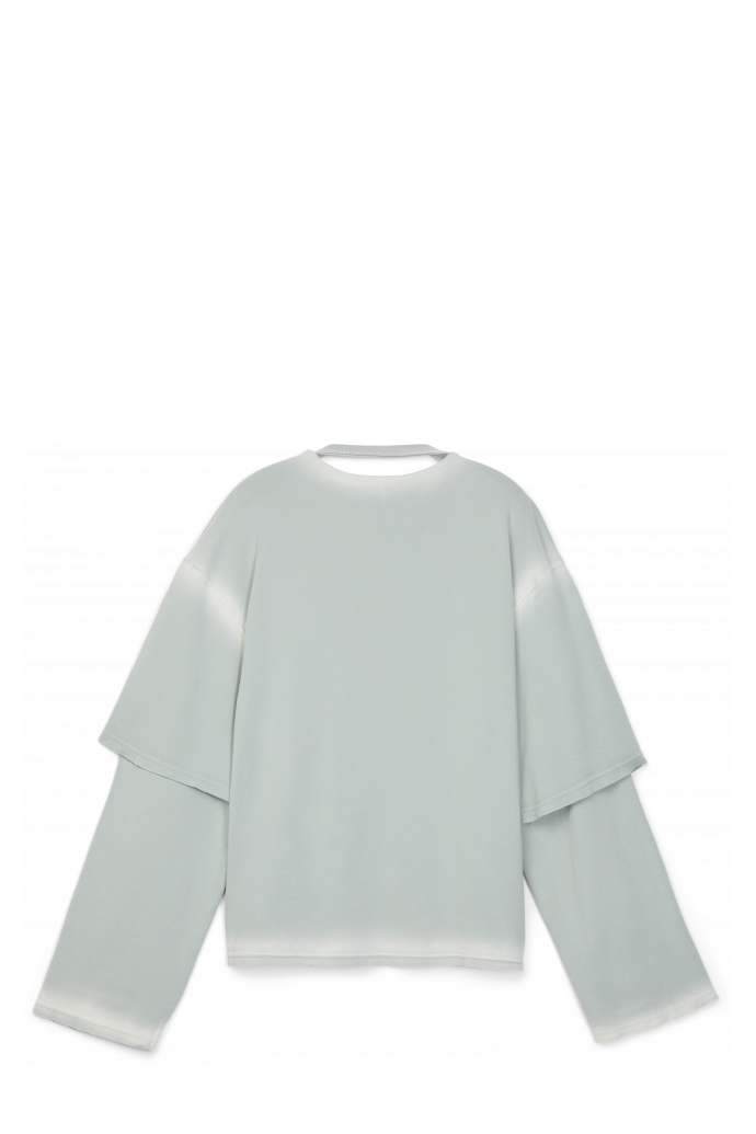 Back view of WASHED LAYERED LONG SLEEVE T-SHIRT Faded gray organic cotton long sleeve T-Shirt