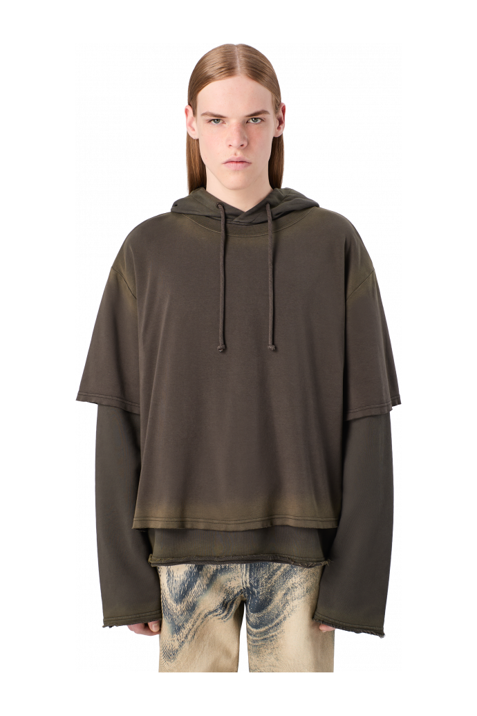 WASHED LAYERED HOODIE Verwaschener Kapuzenpullover aus Bio-Baumwolle in Schwarz
