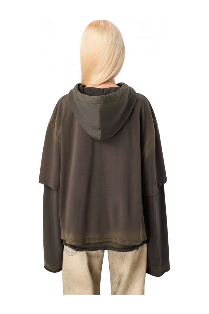 WASHED LAYERED HOODIE Faded black Organic Cotton Hoodie