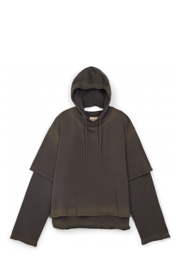 Side view of WASHED LAYERED HOODIE Faded black Organic Cotton Hoodie