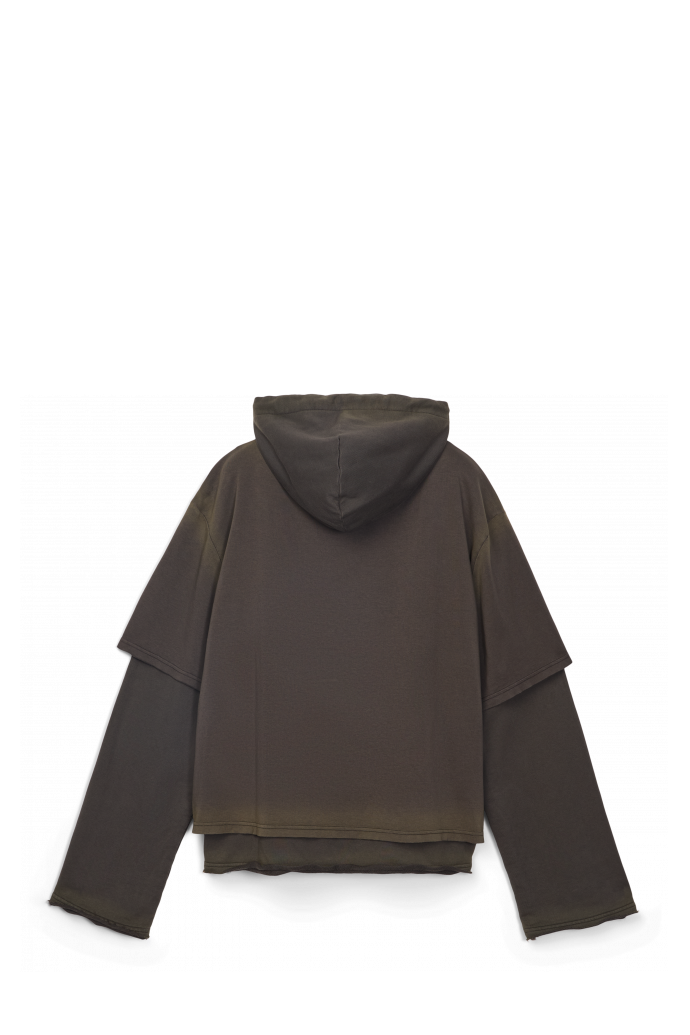 Back view of WASHED LAYERED HOODIE Faded black Organic Cotton Hoodie