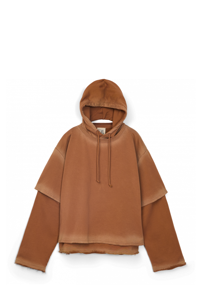 Side view of WASHED LAYERED HOODIE Faded terracotta Organic Cotton hoodie