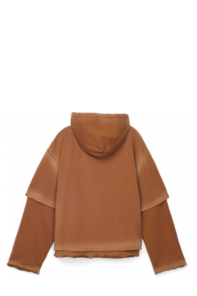 Back view of WASHED LAYERED HOODIE Faded terracotta Organic Cotton hoodie