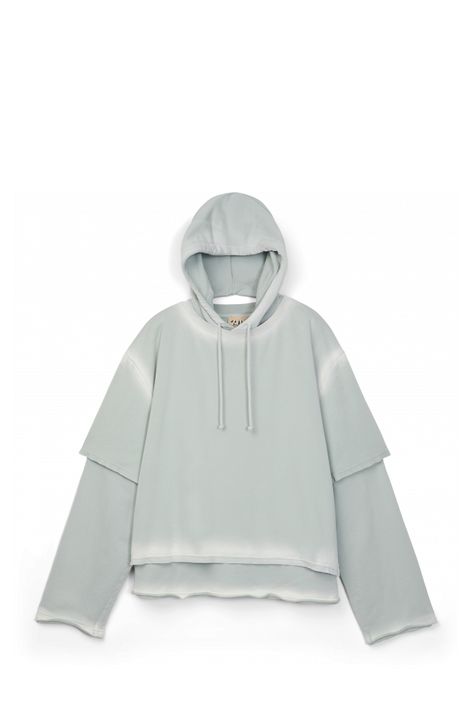 Side view of WASHED LAYERED HOODIE Faded gray Organic Cotton Hoodie