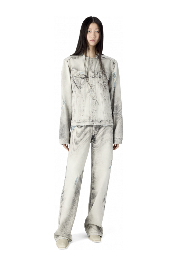 DISTORTED PRINT DISTRESSED DENIM JACKET GRIS CLARO-BLANCO ROTO