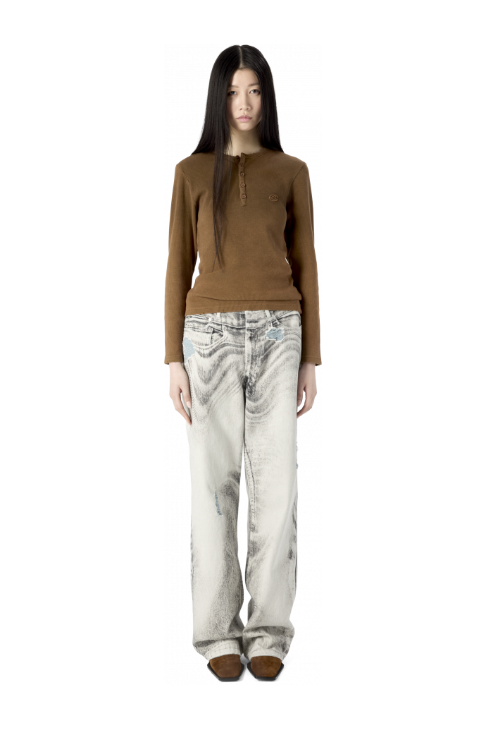 DISTORTED PRINT DISTRESSED DENIM JEANS GRIS CLARO-BLANCO ROTO