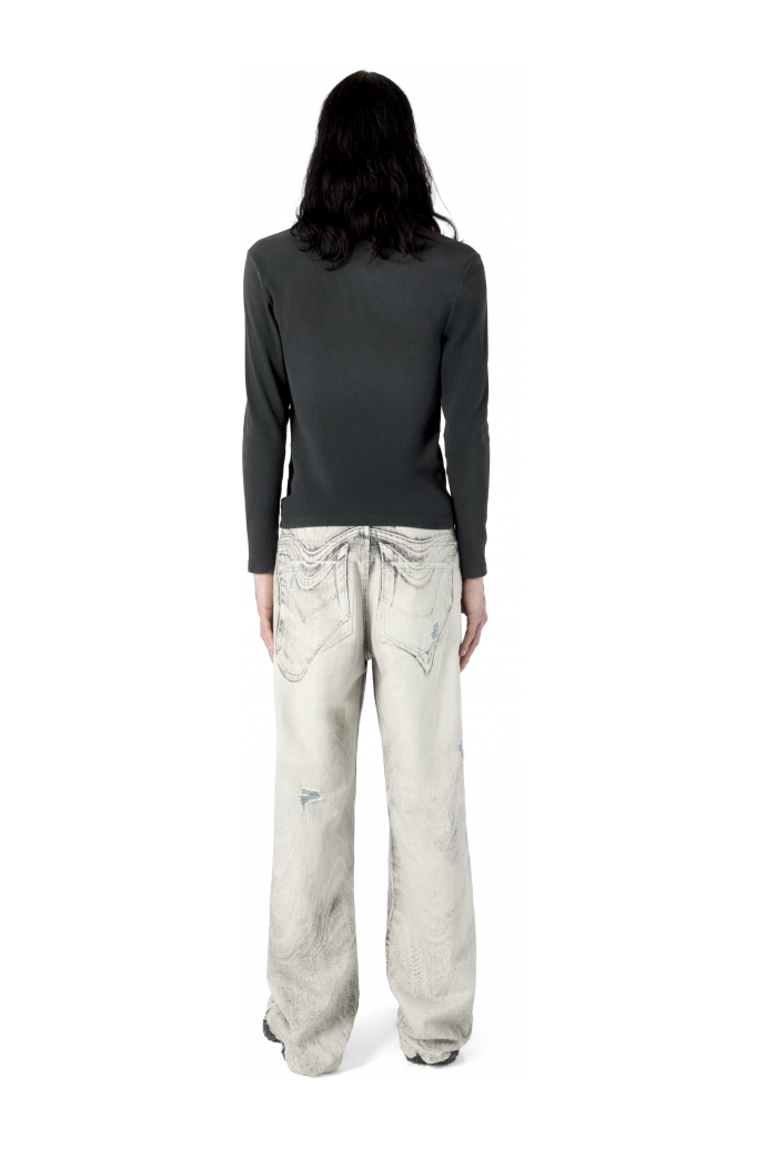 DISTORTED PRINT DISTRESSED DENIM JEANS JEANS IN DENIM EFFETTO VISSUTO CON STAMPA DISTORTA<br/>GRIGIO CHIARO-BIANCO SPORCO