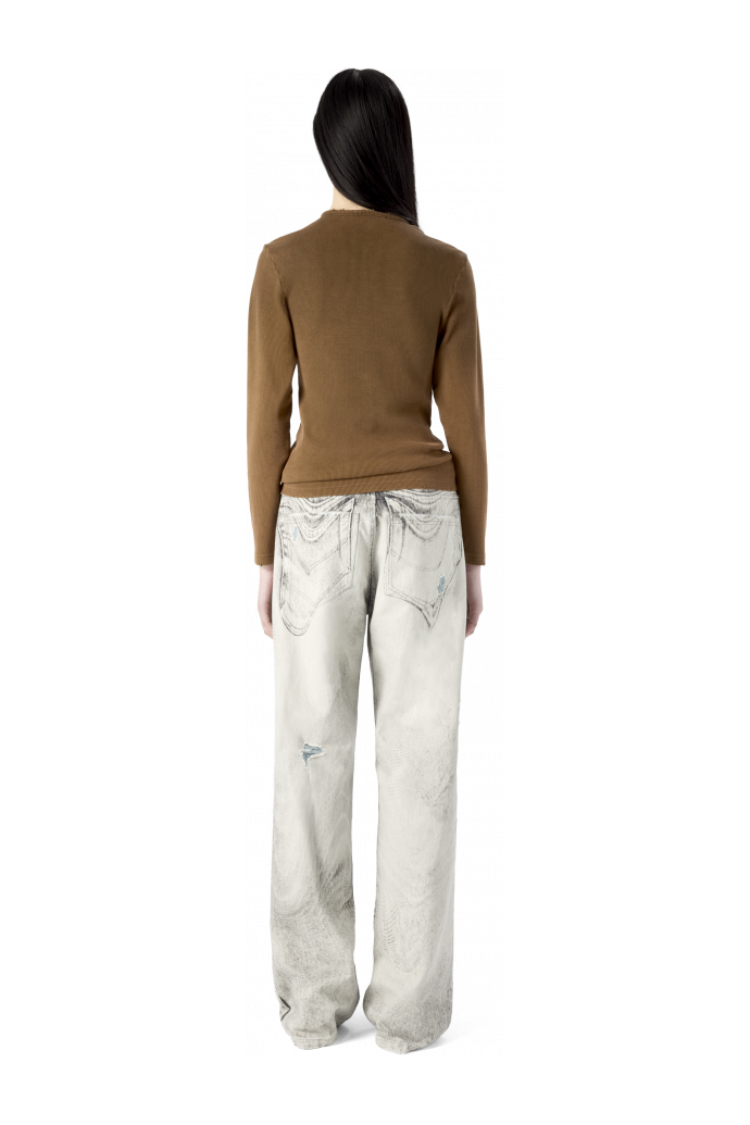 DISTORTED PRINT DISTRESSED DENIM JEANS GRIS CLARO-BLANCO ROTO