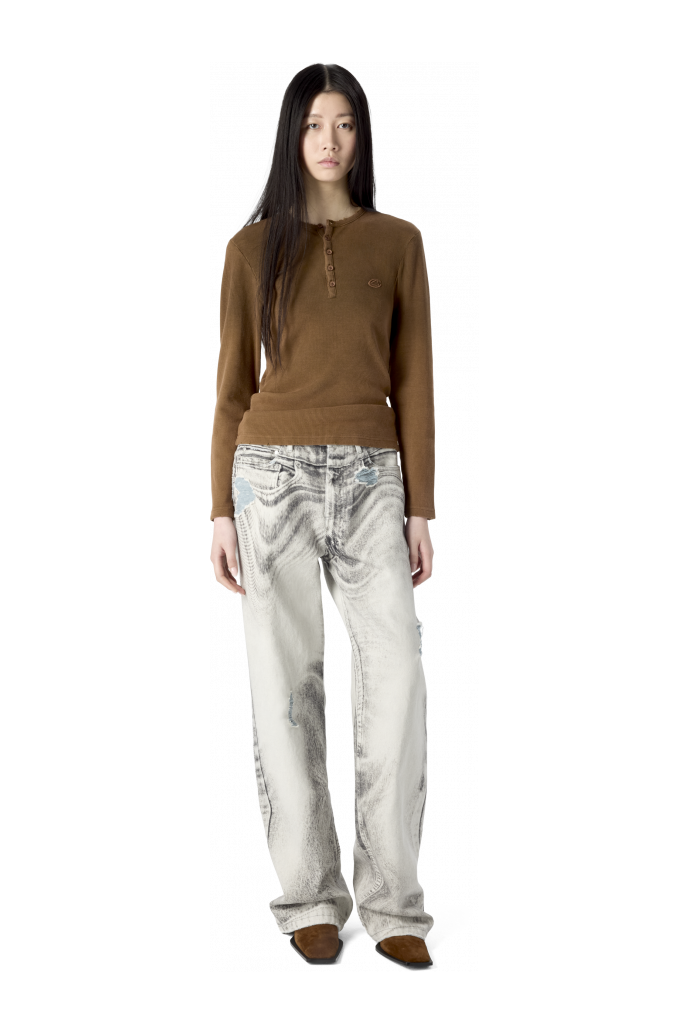DISTORTED PRINT DISTRESSED DENIM JEANS GRIS CLARO-BLANCO ROTO