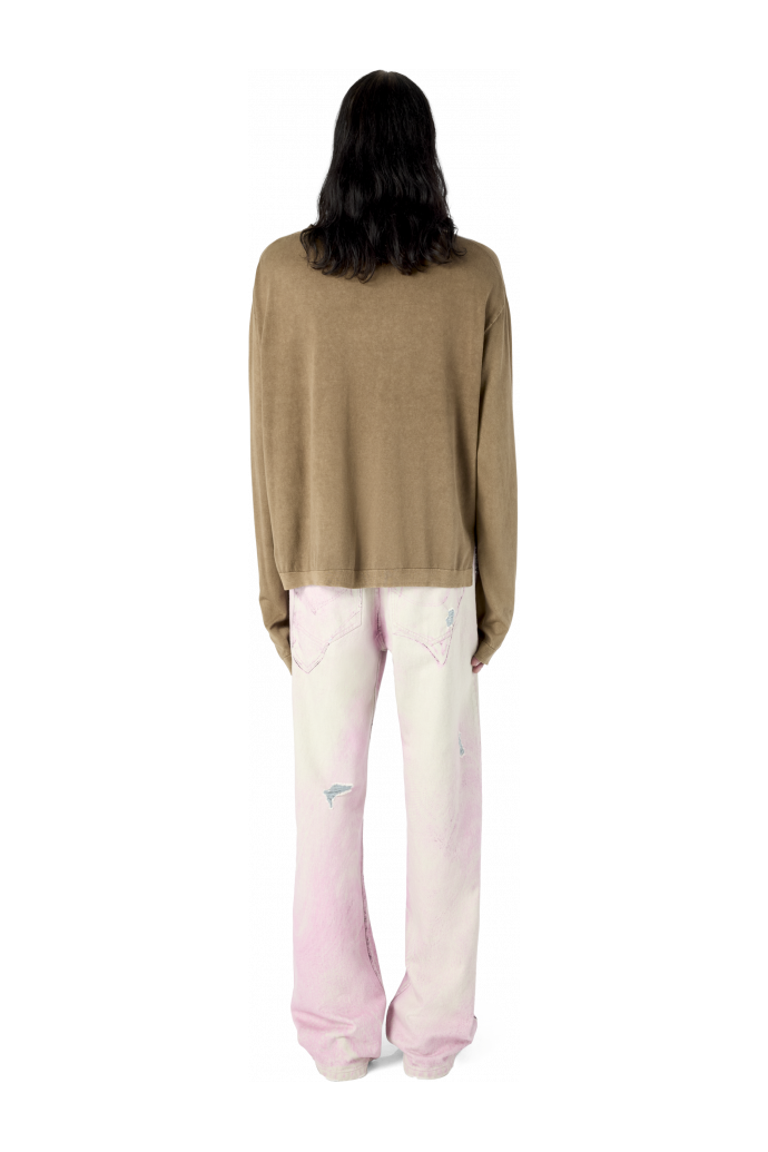 DISTORTED PRINT DISTRESSED DENIM JEANS JEANS IN DENIM EFFETTO VISSUTO CON STAMPA DISTORTA<br/>ROSA-BIANCO SPORCO
