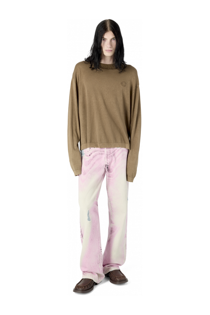 DISTORTED PRINT DISTRESSED DENIM JEANS JEANS IN DENIM EFFETTO VISSUTO CON STAMPA DISTORTA<br/>ROSA-BIANCO SPORCO