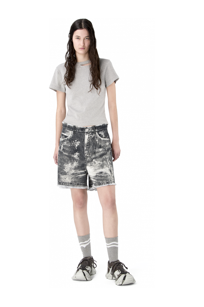 CORDUROY PRINT DENIM CUTOFF SHORTS BLACK