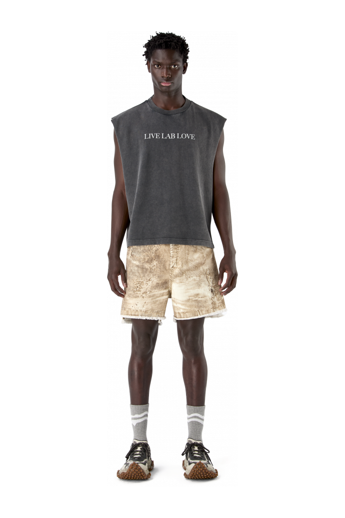 CORDUROY PRINT DENIM CUTOFF SHORTS BEIX