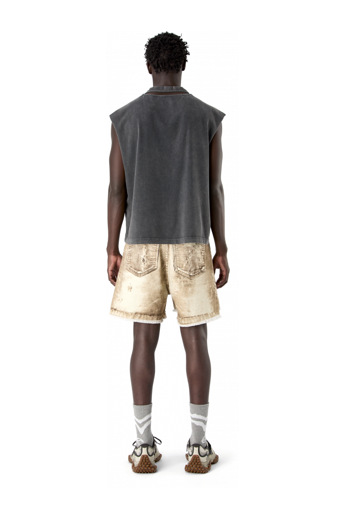 CORDUROY PRINT DENIM CUTOFF SHORTS BEIX