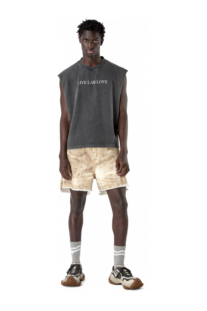 CORDUROY PRINT DENIM CUTOFF SHORTS BEIX