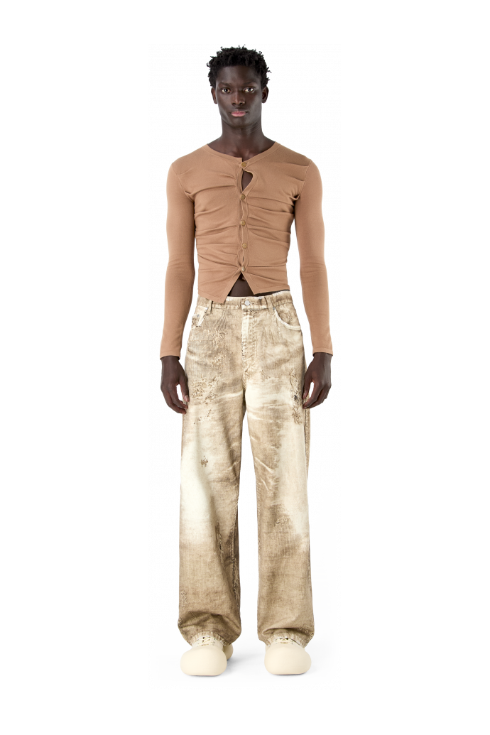 CORDUROY PRINT DENIM LOOSE JEANS BEIX