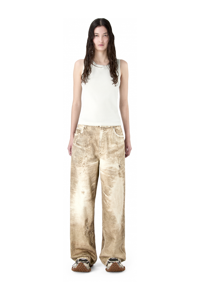 CORDUROY PRINT DENIM LOOSE JEANS BEIGE