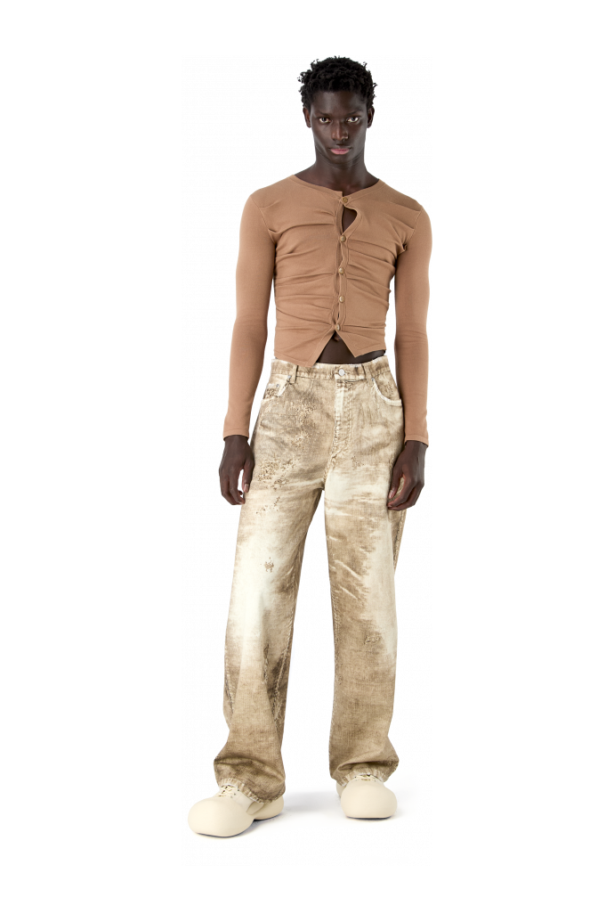 CORDUROY PRINT DENIM LOOSE JEANS BEIX