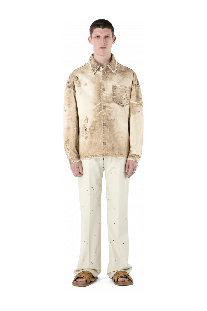 CORDUROY PRINT DENIM SHIRT BEIGE