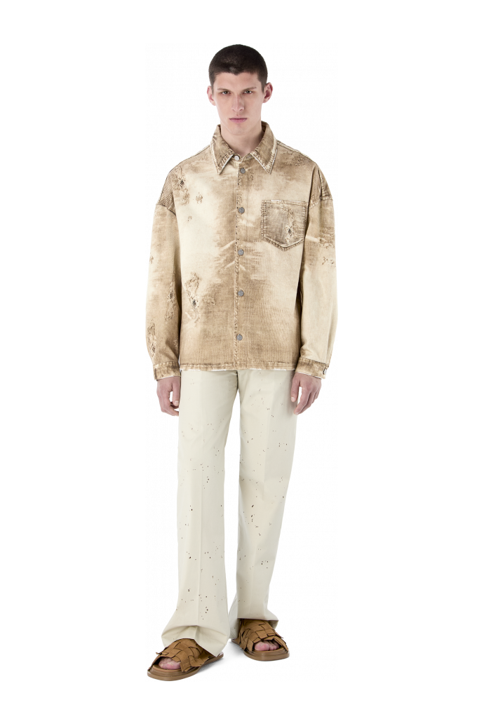 CORDUROY PRINT DENIM SHIRT BEIGE
