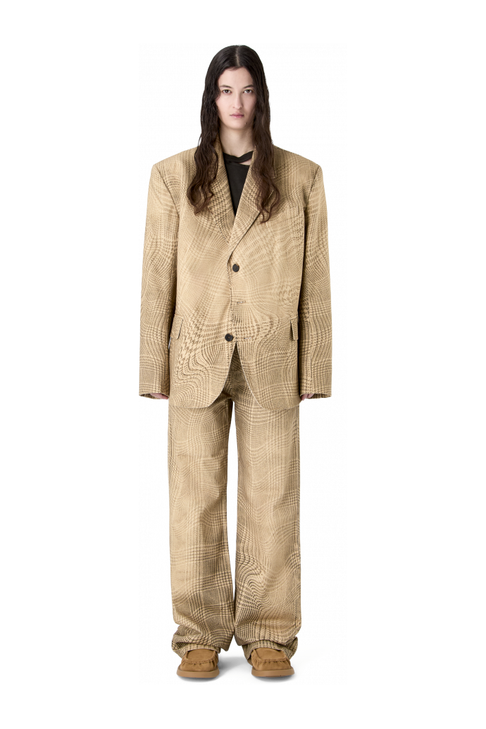 DISTORTED TARTAN PRINT DENIM BLAZER BRAUN