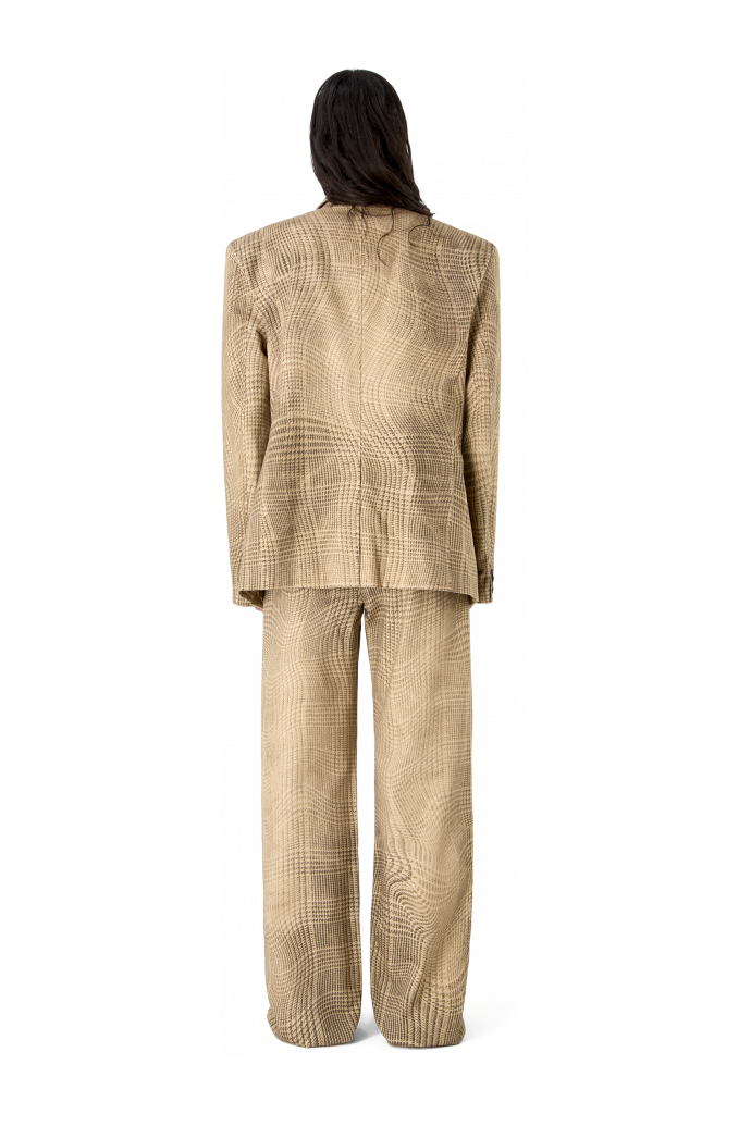 DISTORTED TARTAN PRINT DENIM BLAZER BRAUN