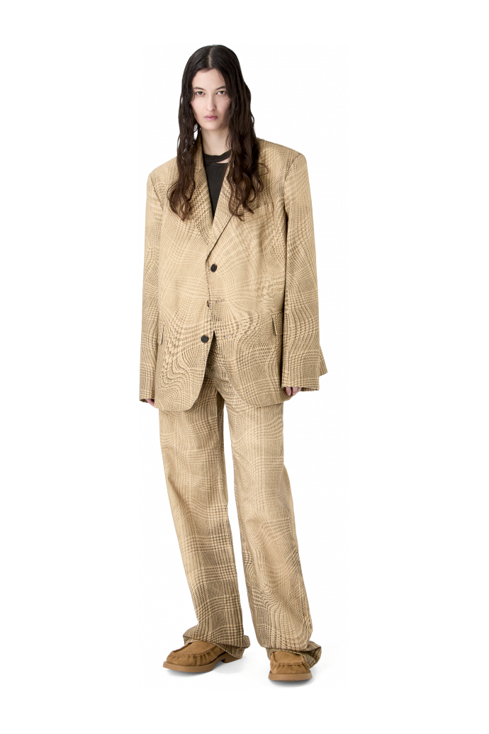 DISTORTED TARTAN PRINT DENIM BLAZER BRAUN