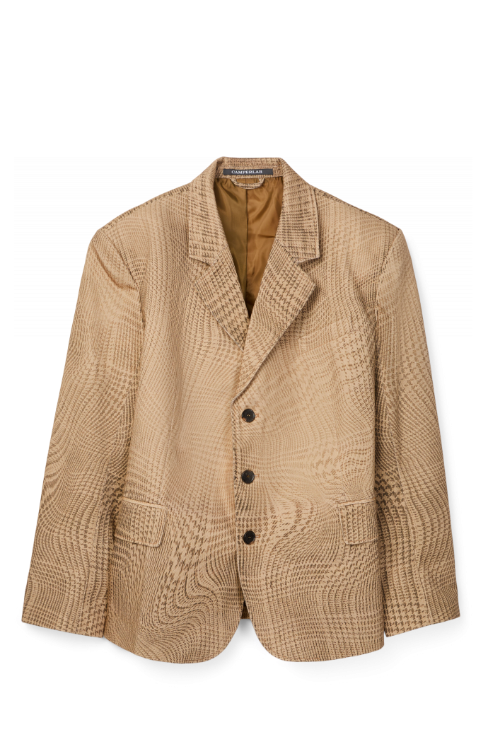 DISTORTED TARTAN PRINT DENIM BLAZER BRAUN