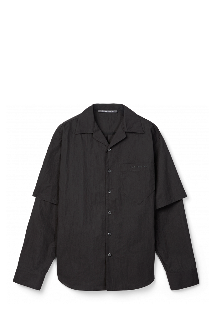 Side view of LAYERED HYBRID SHIRT BLACK