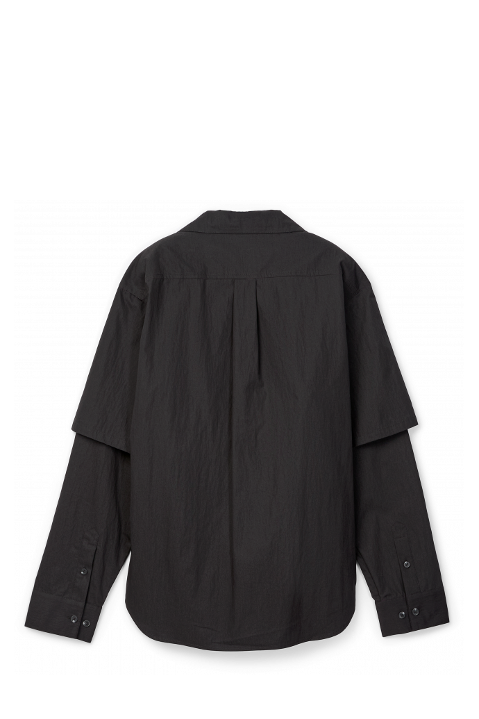 Back view of LAYERED HYBRID SHIRT BLACK
