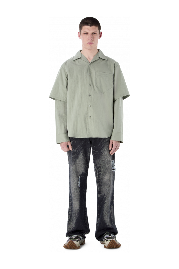 LAYERED HYBRID SHIRT GRAY SHIRT