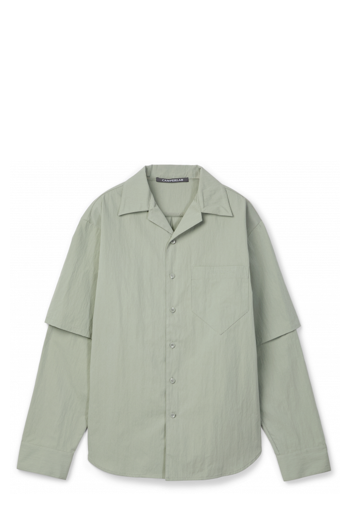 Side view of LAYERED HYBRID SHIRT GRAY SHIRT