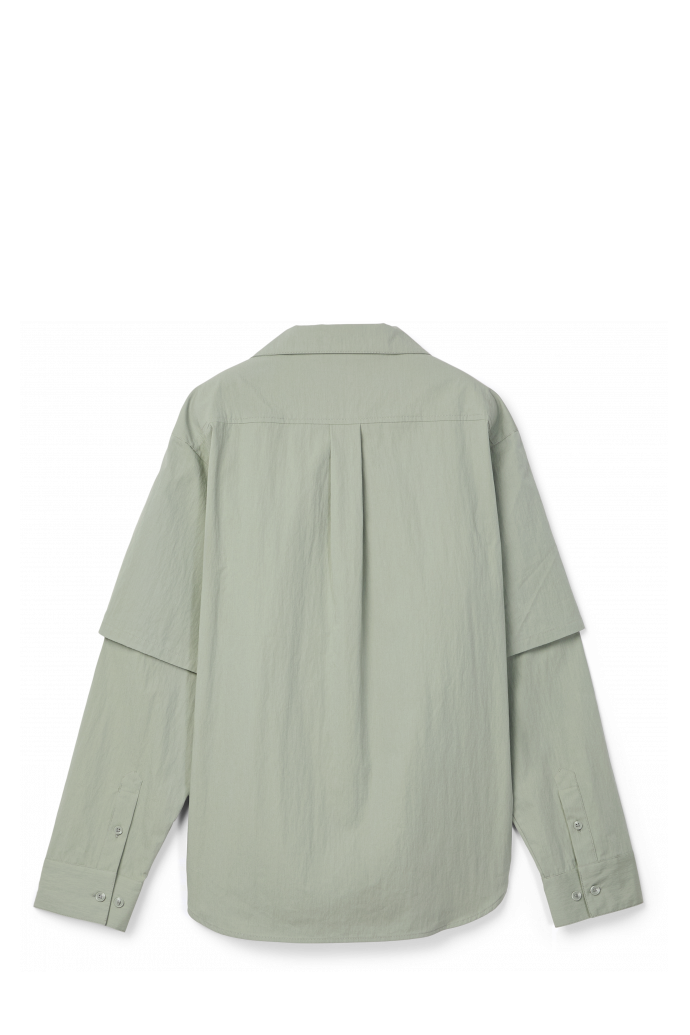 Back view of LAYERED HYBRID SHIRT GRAY SHIRT