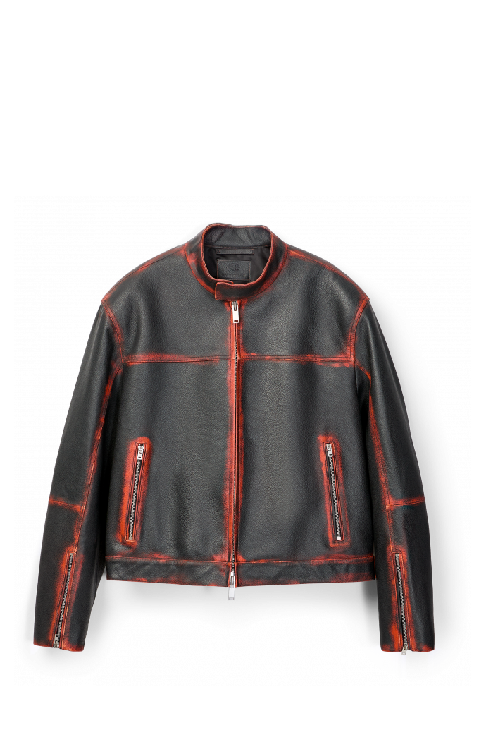 Side view of LEATHER MOTO JACKET BLACK