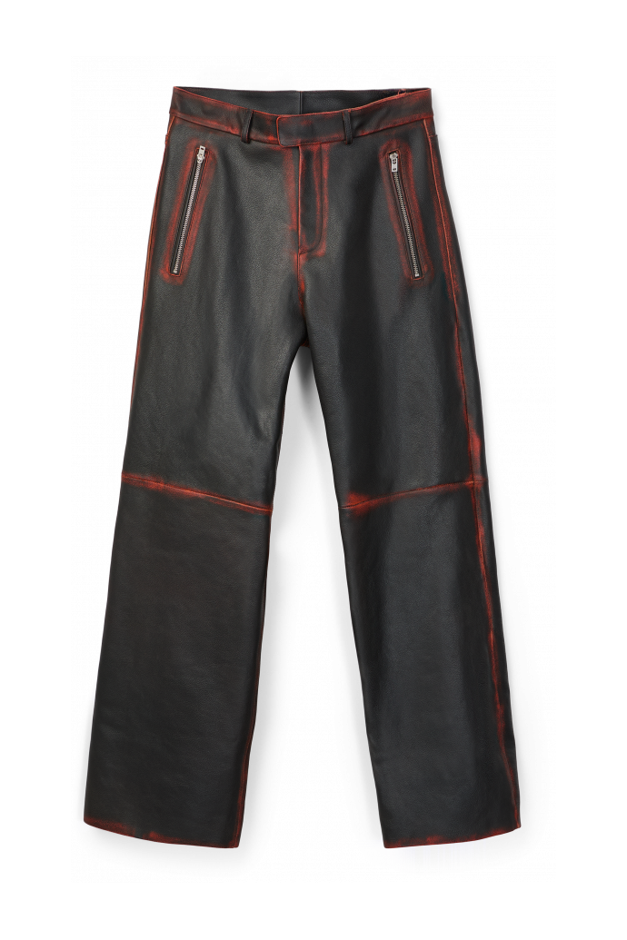 Side view of LEATHER MOTO TROUSERS BLACK