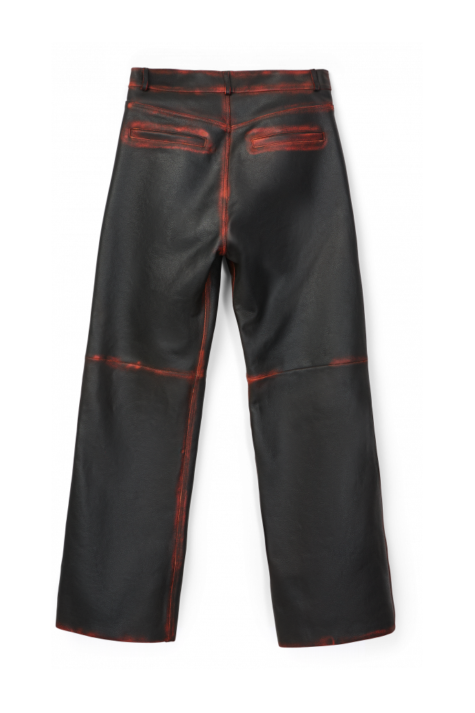 Back view of LEATHER MOTO TROUSERS BLACK