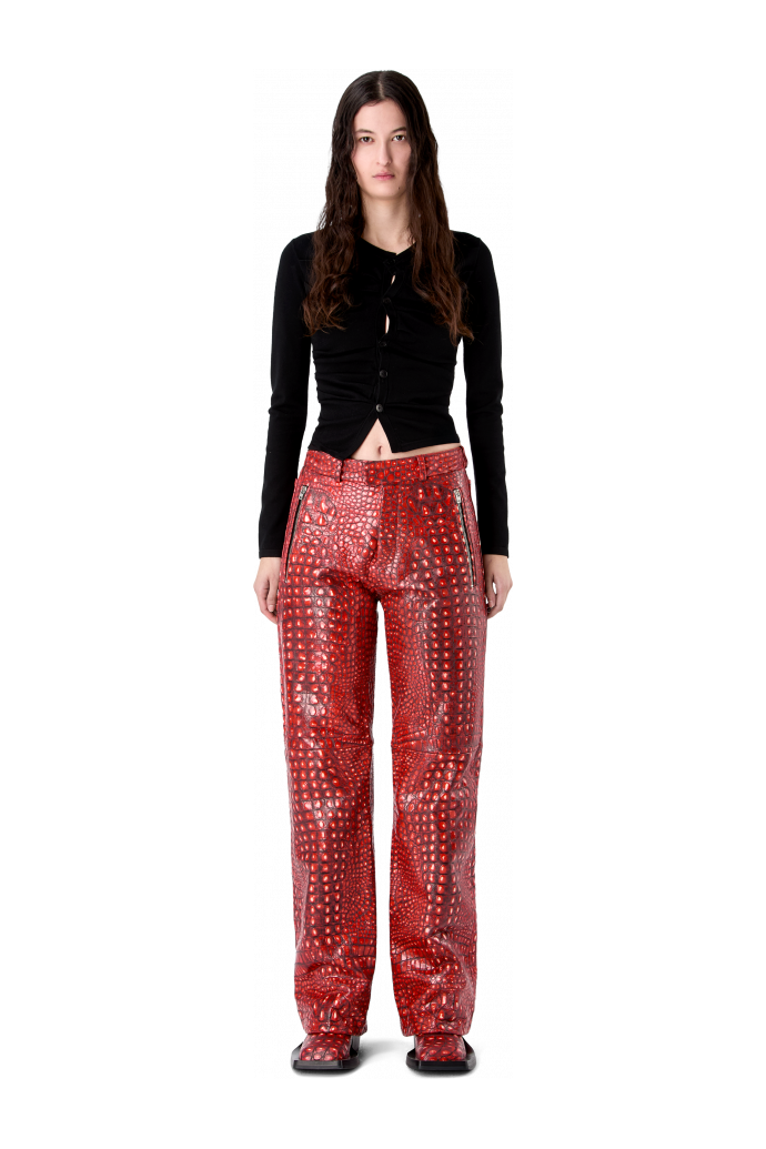 LEATHER MOTO TROUSERS RED