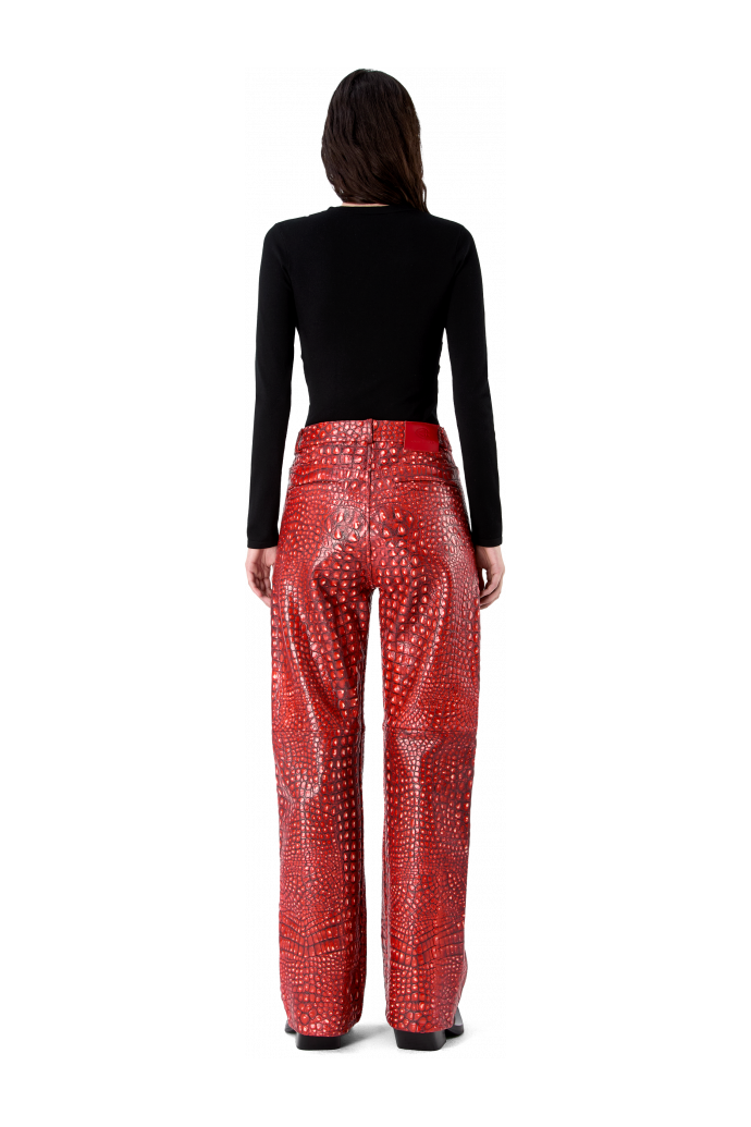 LEATHER MOTO TROUSERS RED